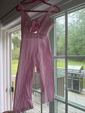 Pink & White Striped Tie-Front Jumpsuit